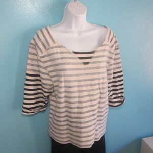 Marc Jacobs Juniper Stripe Terry Top Women Size M Navy & Cream Nautical Pullover